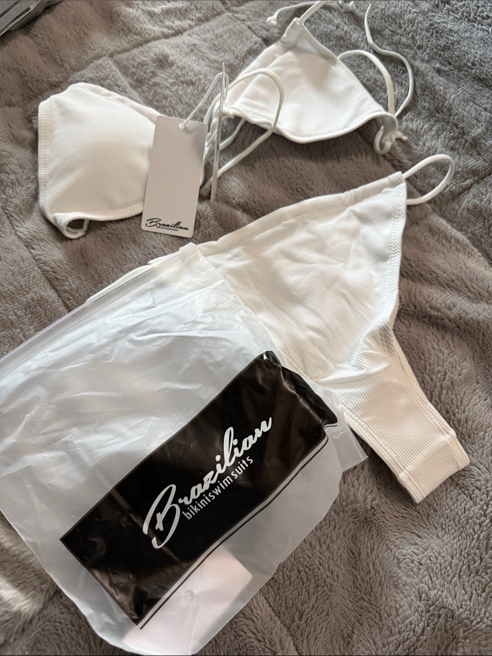 White Ribbed String Bikini Set - Picture 2 of 2